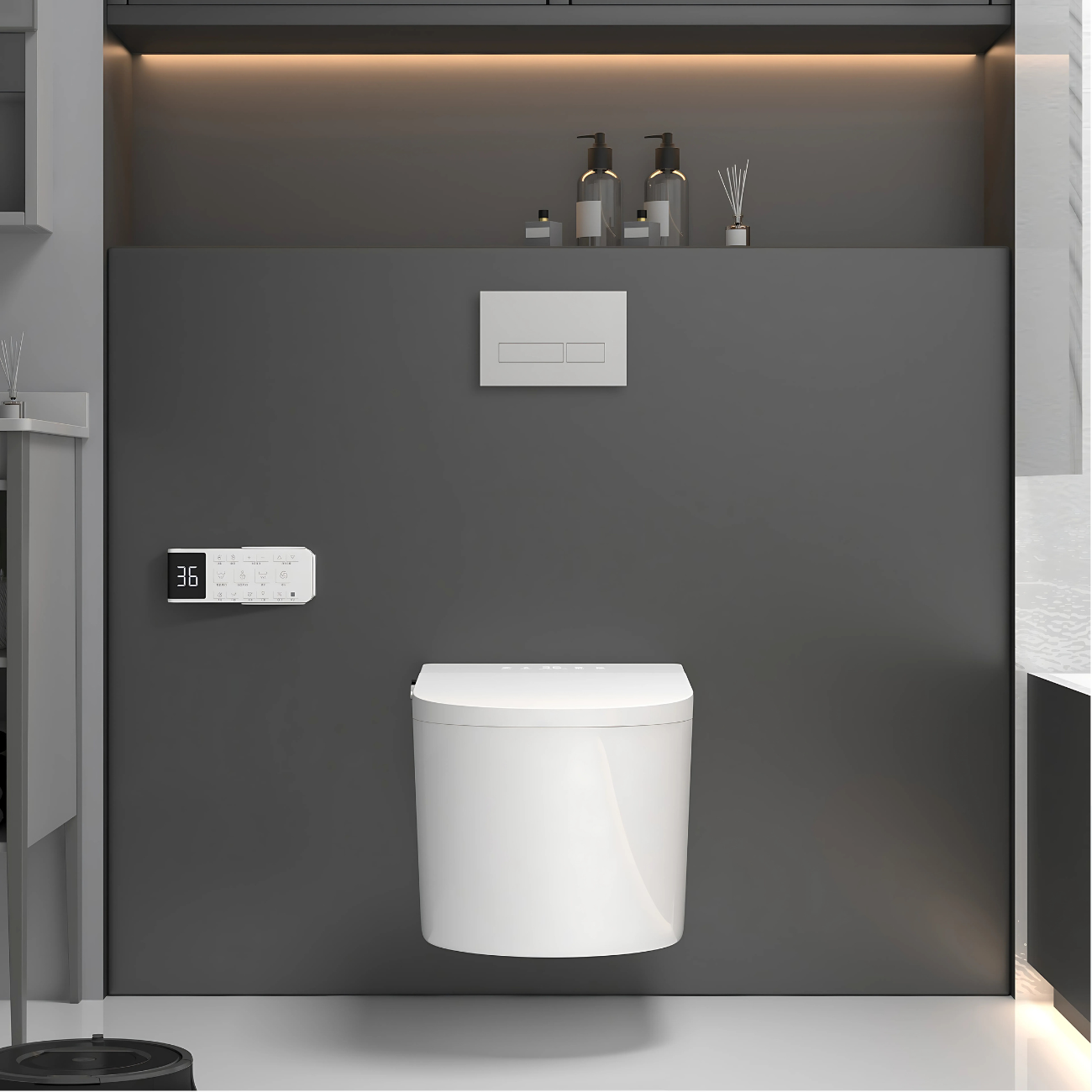 Wall Hung Smart Automatic/Remote Controlled Bidet Frame Set w/ Concealed Cistern