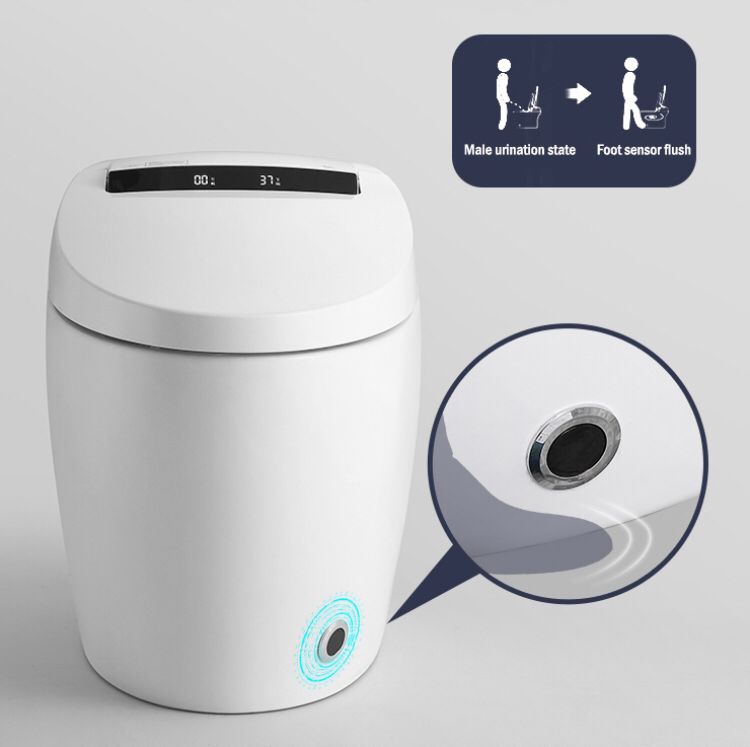 JAPANESE CERAMIC INTELLIGENT SMART TOILET - P-TRAP, REMOTE CONTROL, HEATED SEAT, AUTOMATIC BIDET, INSTANT WATER HEATING, LED NIGHT LIGHT, MODERN DESIGN, WHITE