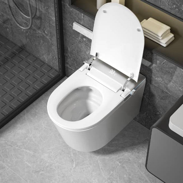 MODERN JAPANESE WALL-MOUNTED SMART TOILET WITH HEATED SEAT, REMOTE CONTROL, AND ADVANCED HYGIENE FEATURES