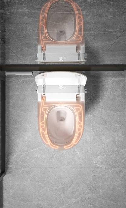 MODERN JAPANESE WALL-MOUNTED SMART TOILET WITH HEATED SEAT, REMOTE CONTROL, AND ADVANCED HYGIENE FEATURES