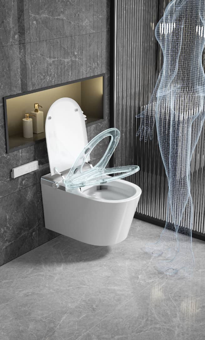 MODERN JAPANESE WALL-MOUNTED SMART TOILET WITH HEATED SEAT, REMOTE CONTROL, AND ADVANCED HYGIENE FEATURES