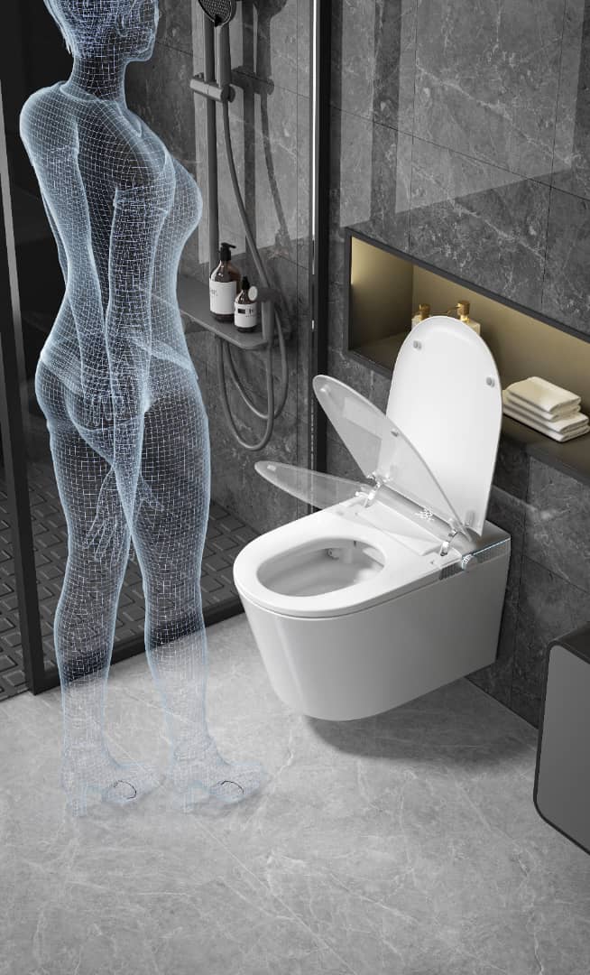 MODERN JAPANESE WALL-MOUNTED SMART TOILET WITH HEATED SEAT, REMOTE CONTROL, AND ADVANCED HYGIENE FEATURES