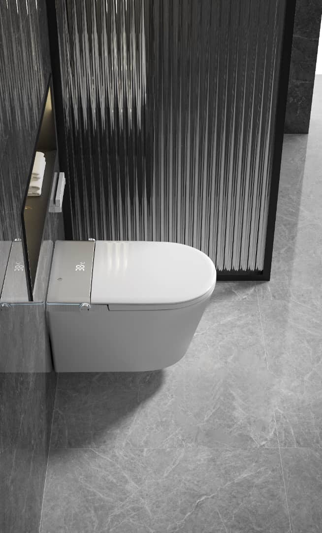 MODERN JAPANESE WALL-MOUNTED SMART TOILET WITH HEATED SEAT, REMOTE CONTROL, AND ADVANCED HYGIENE FEATURES