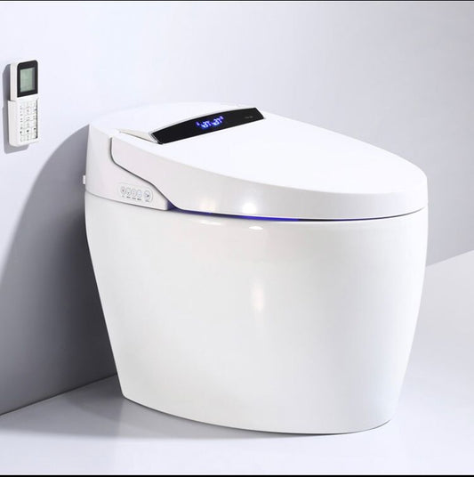 JAPANESE CERAMIC INTELLIGENT SMART TOILET - P-TRAP, REMOTE CONTROL, HEATED SEAT, AUTOMATIC BIDET, INSTANT WATER HEATING, LED NIGHT LIGHT, MODERN DESIGN, WHITE