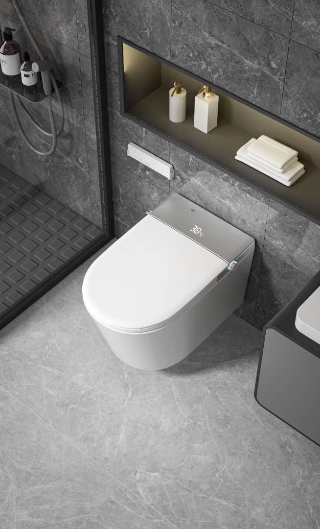 MODERN JAPANESE WALL-MOUNTED SMART TOILET WITH HEATED SEAT, REMOTE CONTROL, AND ADVANCED HYGIENE FEATURES