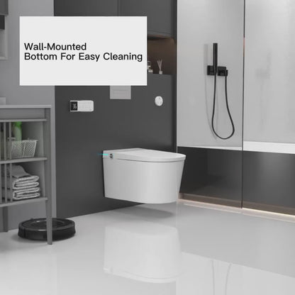 MODERN JAPANESE WALL-MOUNTED SMART TOILET WITH HEATED SEAT, REMOTE CONTROL, AND ADVANCED HYGIENE FEATURES