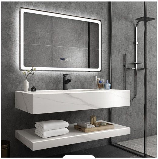 MODERN FLOATING ROCK SLATE COUNTERTOP WASH BASIN - MARBLE EFFECT CERAMIC SINK WITH OPTIONAL MATCHING UNDER-SINK ROCK SLAB | 800 X 500MM | 3 COLORS