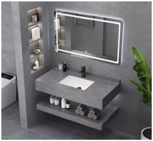MODERN FLOATING ROCK SLATE COUNTERTOP WASH BASIN - MARBLE EFFECT CERAMIC SINK WITH OPTIONAL MATCHING UNDER-SINK ROCK SLAB | 800 X 500MM | 3 COLORS
