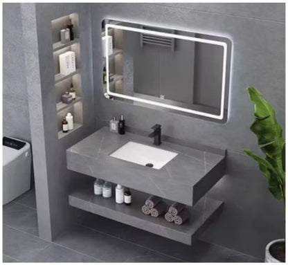 MODERN FLOATING ROCK SLATE COUNTERTOP WASH BASIN - MARBLE EFFECT CERAMIC SINK WITH OPTIONAL MATCHING UNDER-SINK ROCK SLAB | 800 X 500MM | 3 COLORS