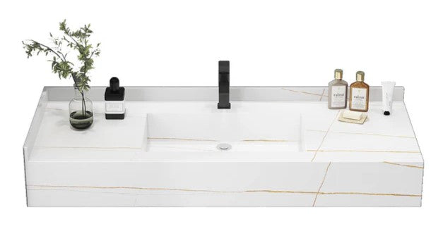 MODERN FLOATING ROCK SLATE COUNTERTOP WASH BASIN - MARBLE EFFECT CERAMIC SINK WITH OPTIONAL MATCHING UNDER-SINK ROCK SLAB | 800 X 500MM | 3 COLORS
