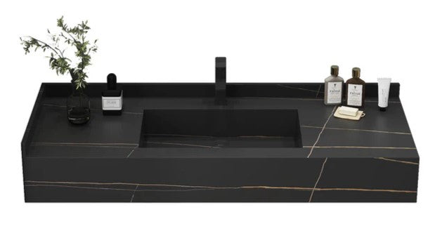 MODERN FLOATING ROCK SLATE COUNTERTOP WASH BASIN - MARBLE EFFECT CERAMIC SINK WITH OPTIONAL MATCHING UNDER-SINK ROCK SLAB | 800 X 500MM | 3 COLORS