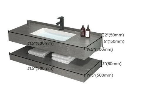 MODERN FLOATING ROCK SLATE COUNTERTOP WASH BASIN - MARBLE EFFECT CERAMIC SINK WITH OPTIONAL MATCHING UNDER-SINK ROCK SLAB | 800 X 500MM | 3 COLORS
